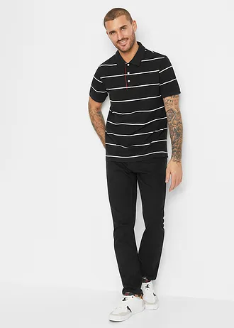 Tricou polo piqué din bumbac 100% (set/2 buc.) • negru uni + negru/alb cu dungi • magazin bonprix