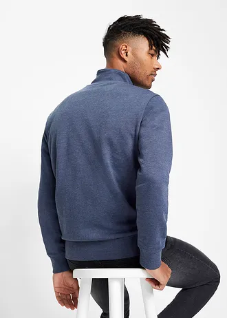 Sweat zippé à col montant et détails enduits • bleu foncé chiné • Boutique bonprix