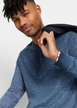 Bluză henley din bumbac organic • indigo uzat • magazin bonprix