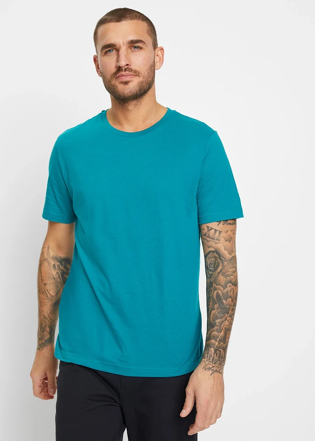 Lot de 2 T-shirts 100% coton, Couleur: turquoise cobalt + bleu foncé