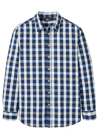Košile s dlouhým rukávem z čisté bavlny • hlubinná modrá kostkované • bonprix obchod