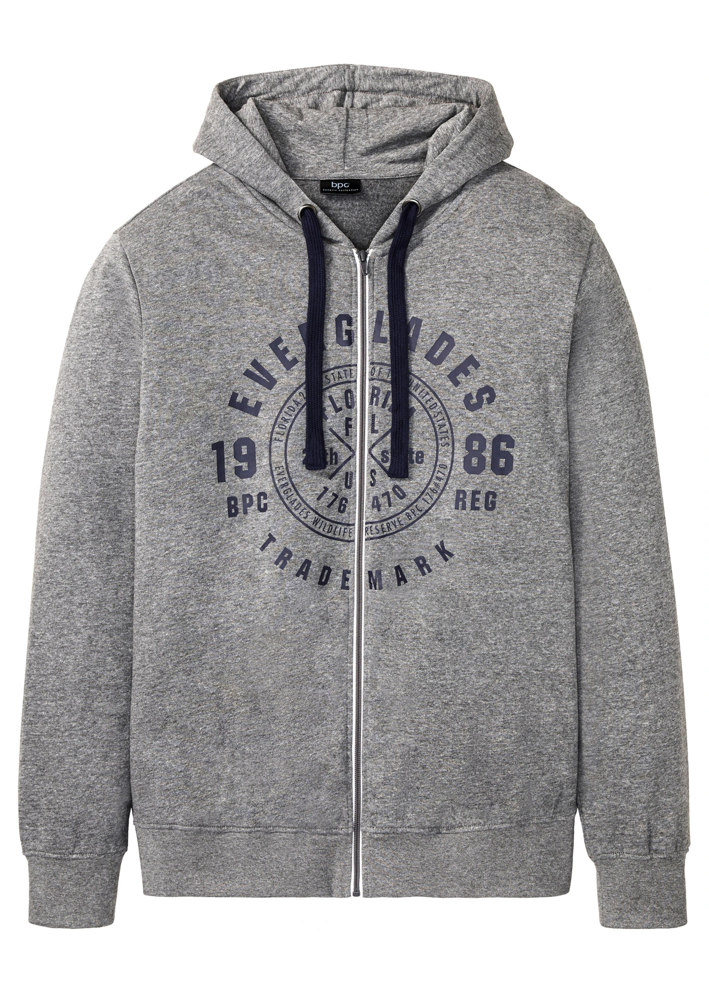 Sweatvest met capuchon en comfort fit • grijs gemêleerd met print • bonprix online shop