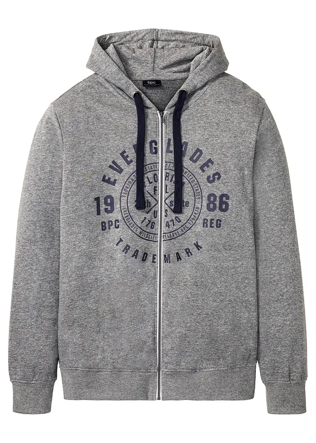 Sweatvest met capuchon en comfort fit • grijs gemêleerd met print • bonprix online shop