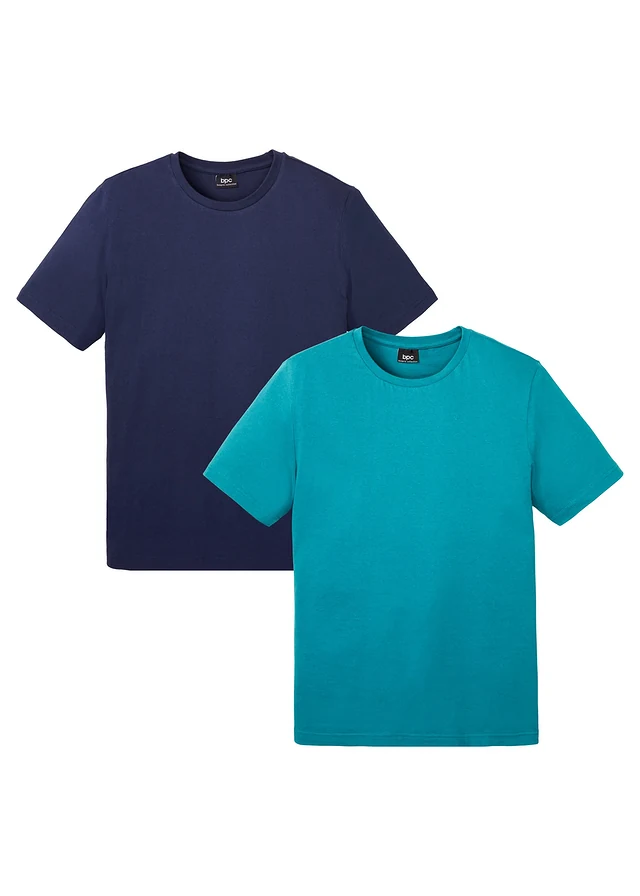 Lot de 2 T-shirts 100% coton, Couleur: turquoise cobalt + bleu foncé