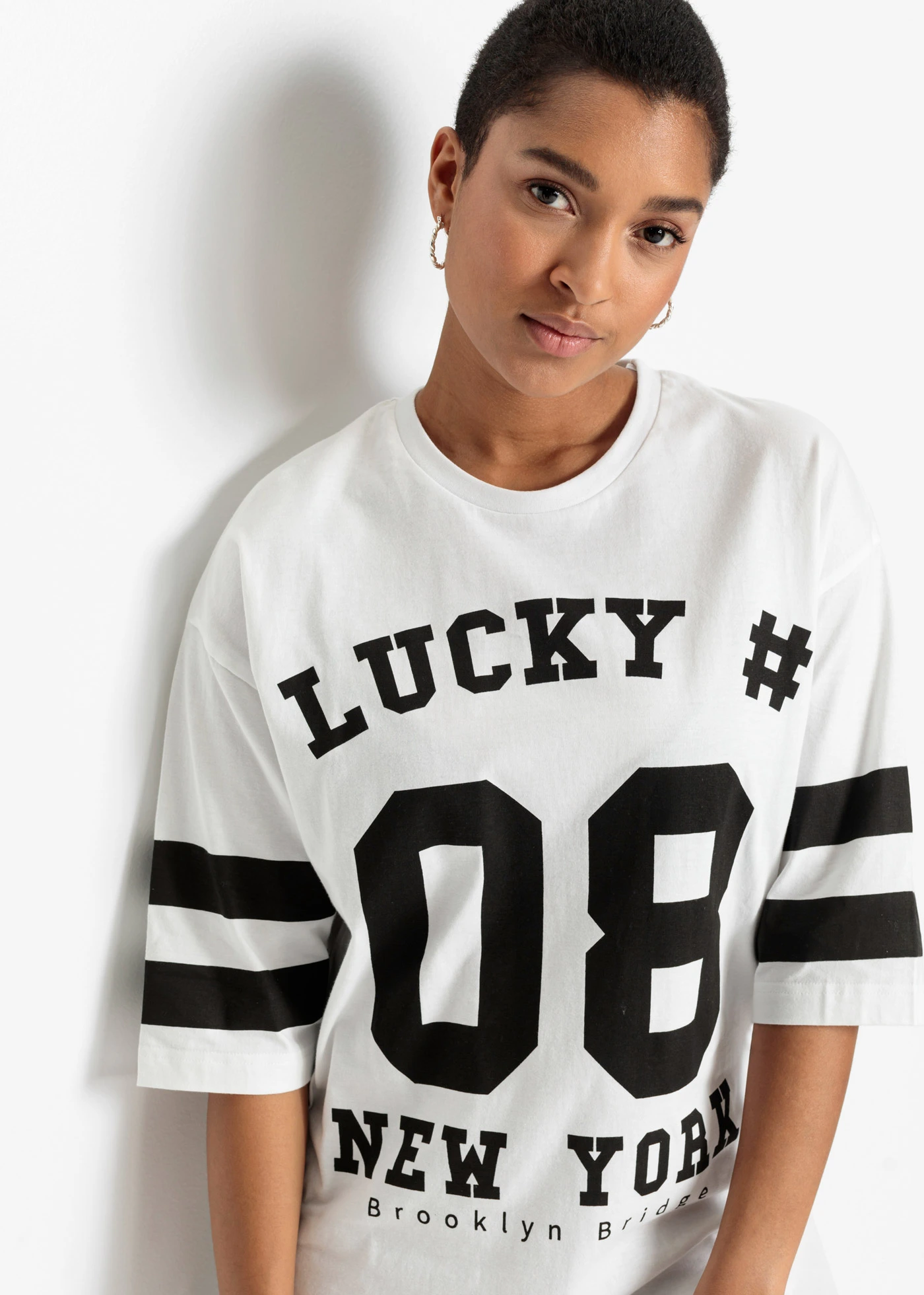 Oversized shirt van puur biologisch katoen • wit-zwart met print • bonprix online shop