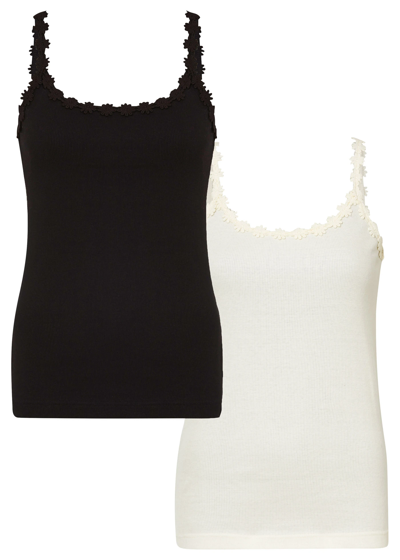 Prążkowany top z czystej bawełny (2 szt.) • kremowy+czarny • sklep bonprix