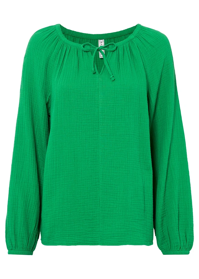 Blouse ample en gaze de coton, Couleur: vert gazon