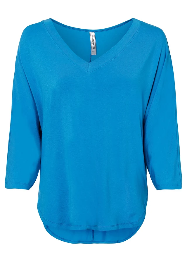 Shirt in een mix van viscose en elastan, Kleur: mediterraan blauw