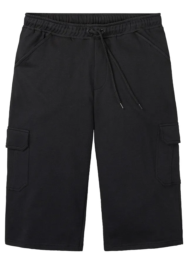 Lange sweat cargobermuda van katoen, Kleur: zwart