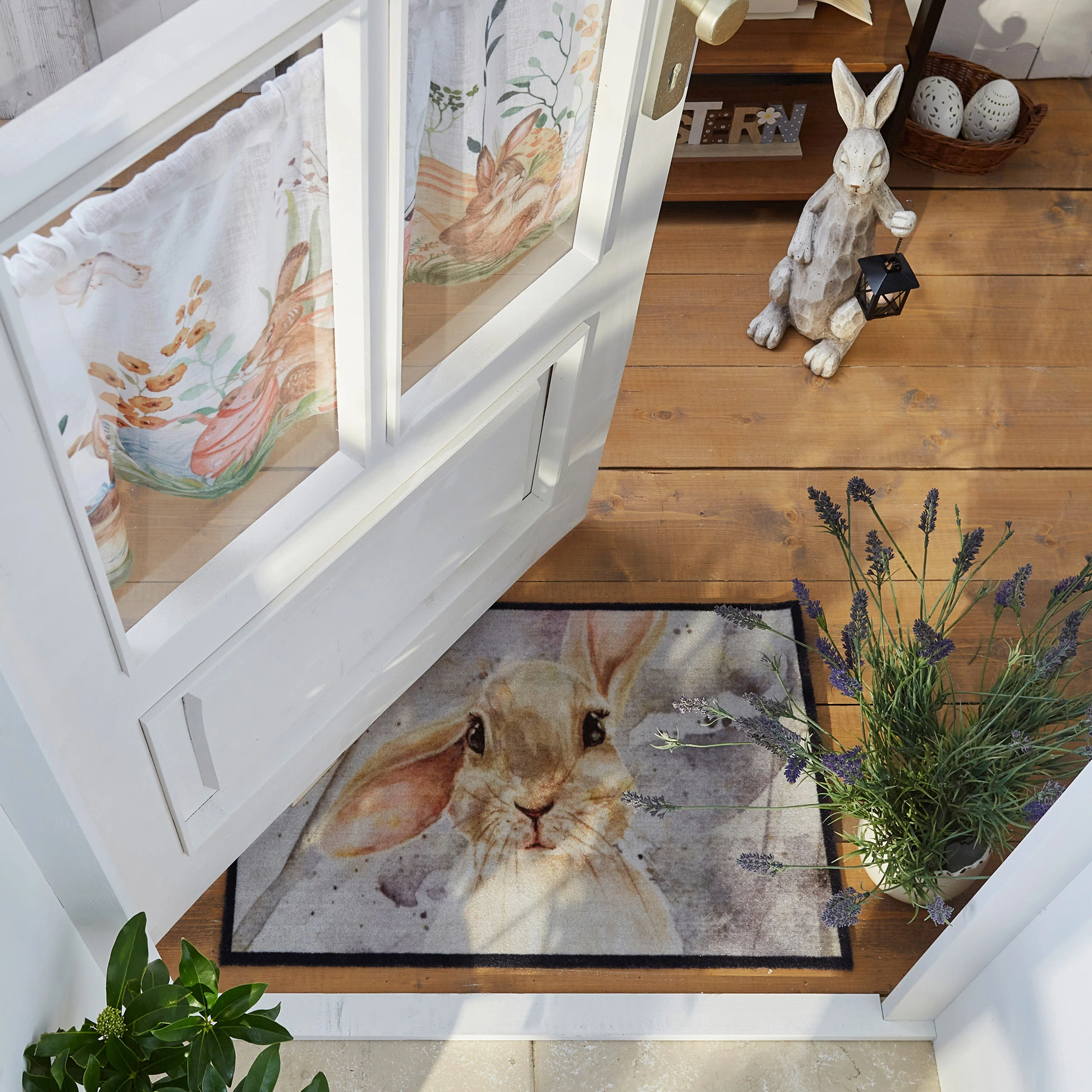 Paillasson lavable à motif lapin • gris-beige • Boutique bonprix