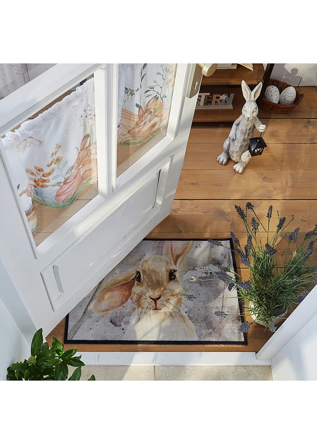 Deurmat met haasje, Kleur: grijs-beige