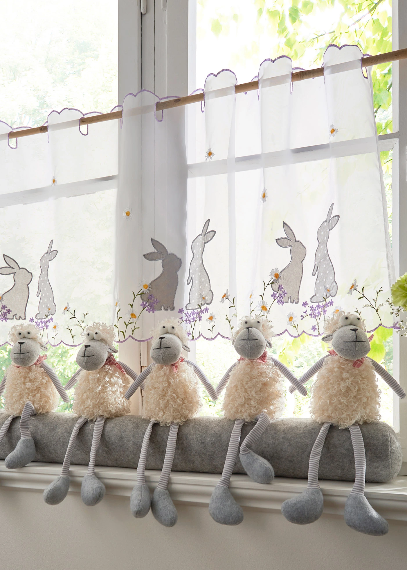 Brise-bise avec broderie • blanc-gris • Boutique bonprix