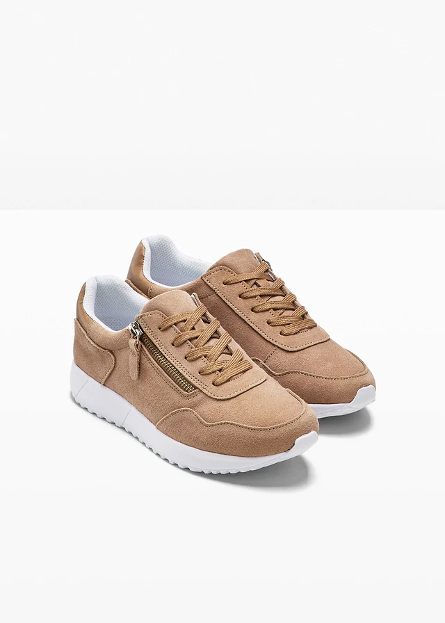 Sneakers en cuir velours, Couleur: camel