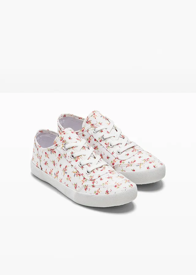 Sneakers van katoenen canvas, Kleur: wit - rood gebloemd