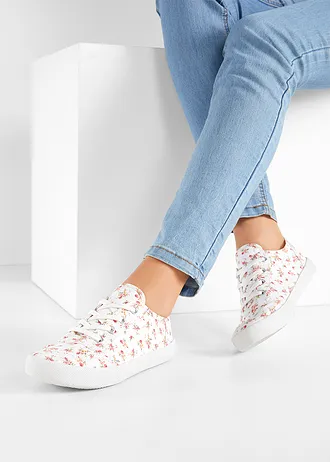 Sneakers van katoenen canvas, Kleur: wit - rood gebloemd