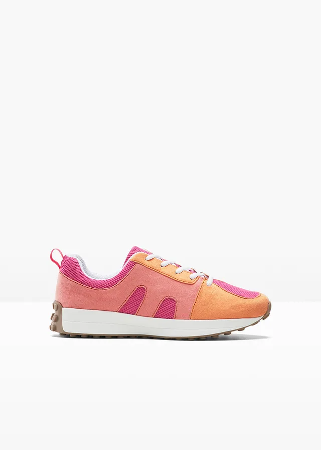 Sneakers à empiècement mesh, Couleur: fuchsia/orange