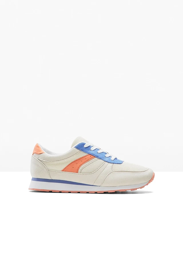 Sneakers à empiècement mesh, Couleur: beige/orange/bleu