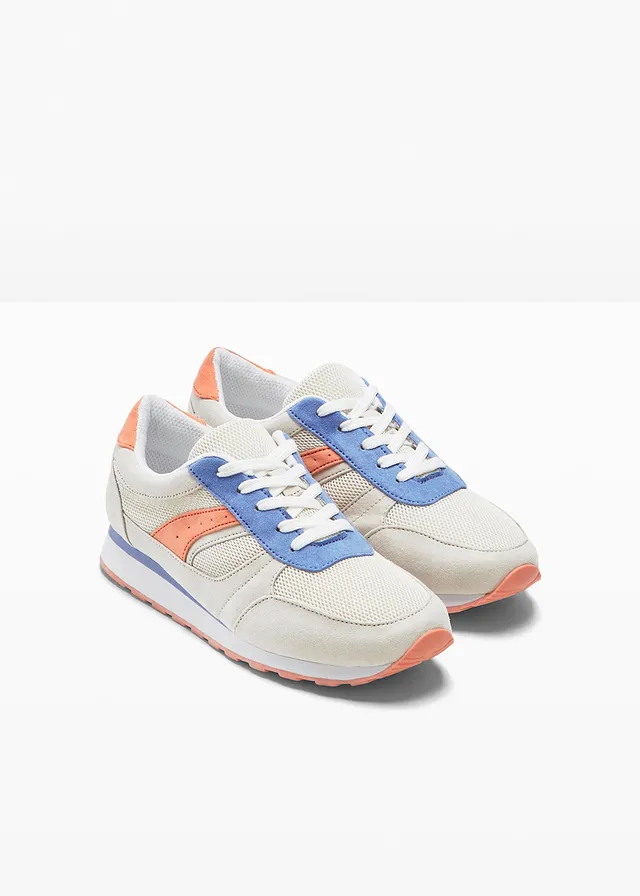 Sneakers à empiècement mesh, Couleur: beige/orange/bleu