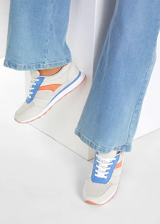 Sneakersy ze wstawką z siateczki • beżowy/pomarańczowy/niebieski • sklep bonprix