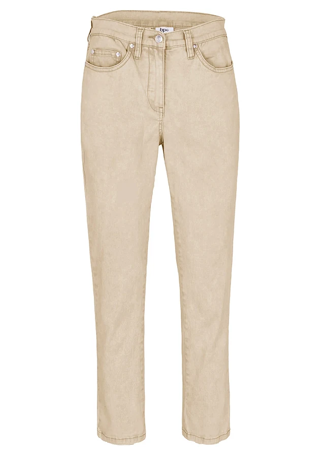 Cropped twill broek in used look, Kleur: lichtsand