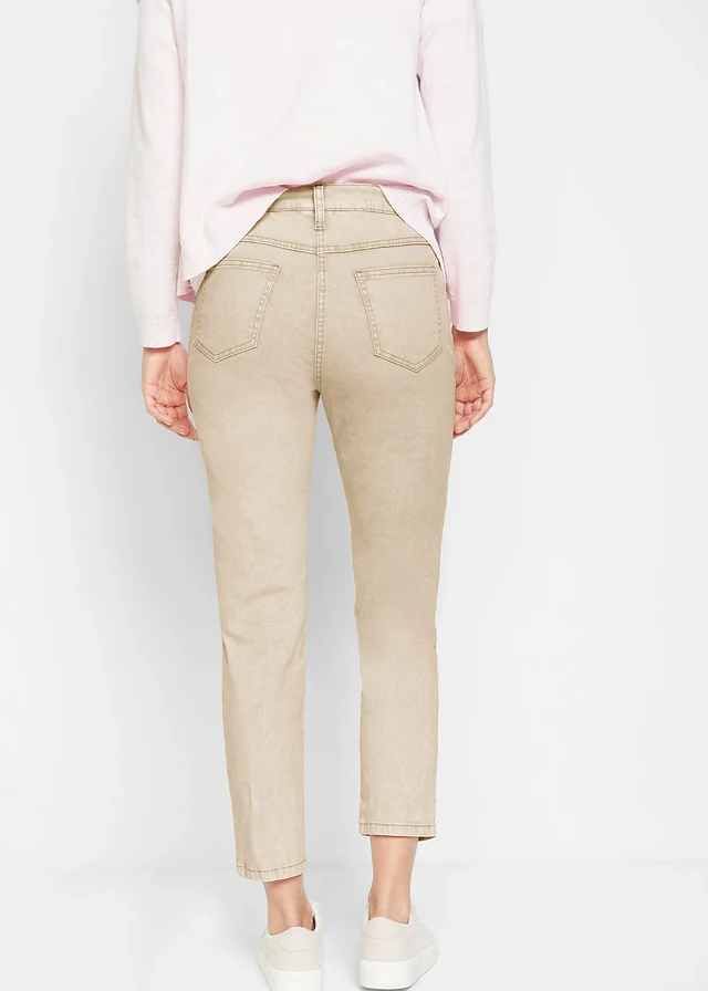 Cropped twill broek in used look, Kleur: lichtsand