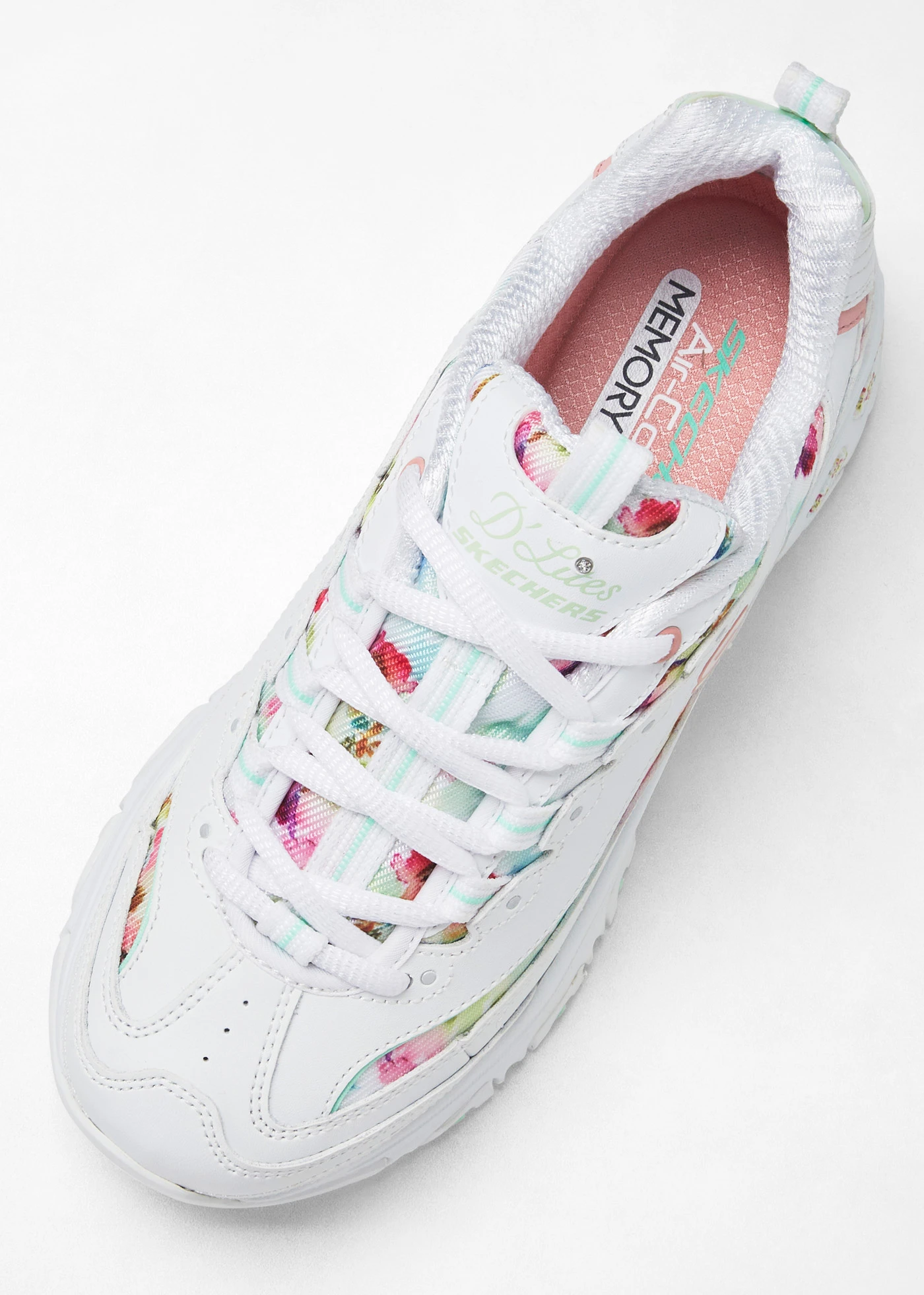 Sneakersy chunky Sketchers z pianką memory • biały w kwiaty • sklep bonprix