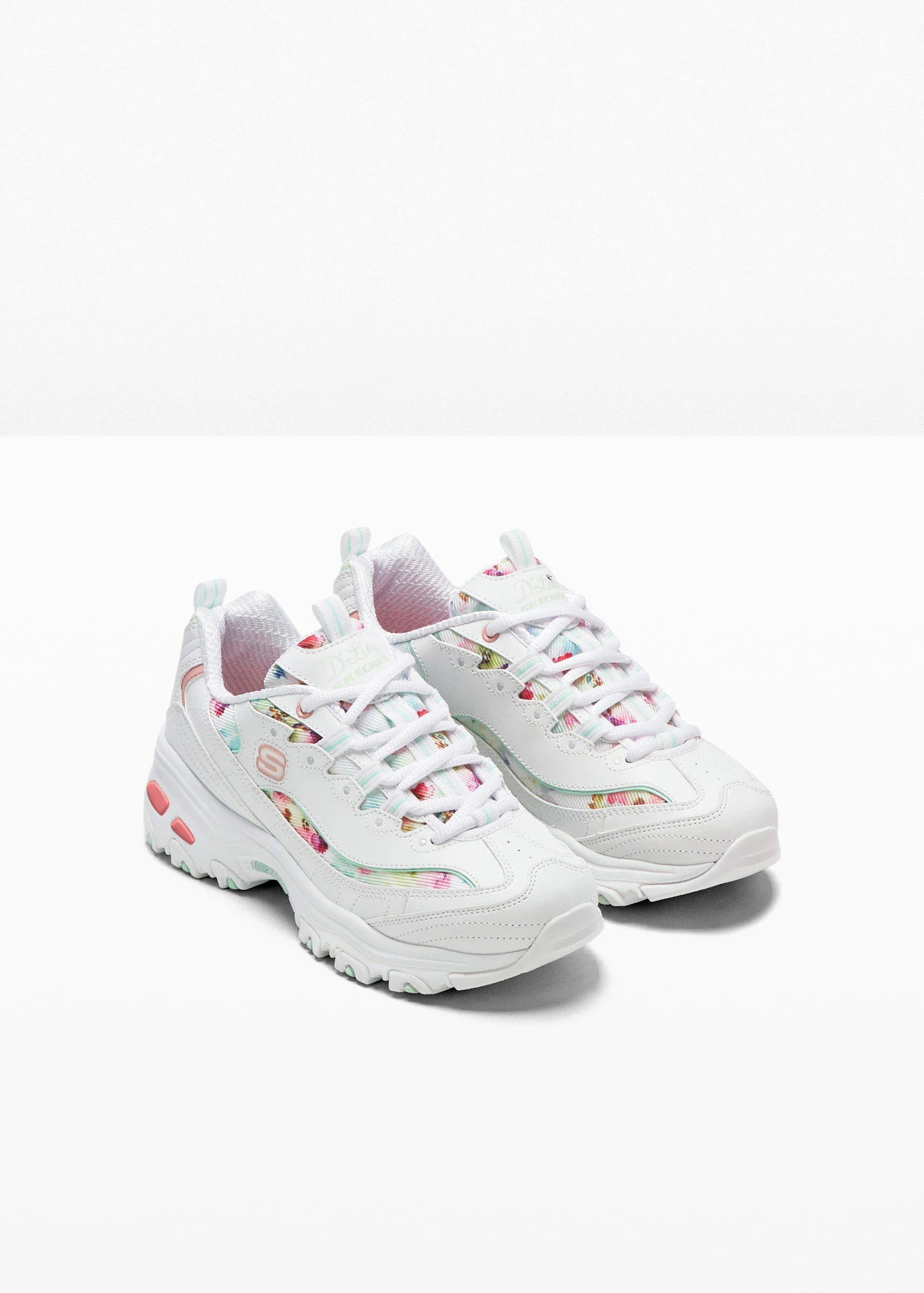 Sneakersy chunky Sketchers z pianką memory • biały w kwiaty • sklep bonprix