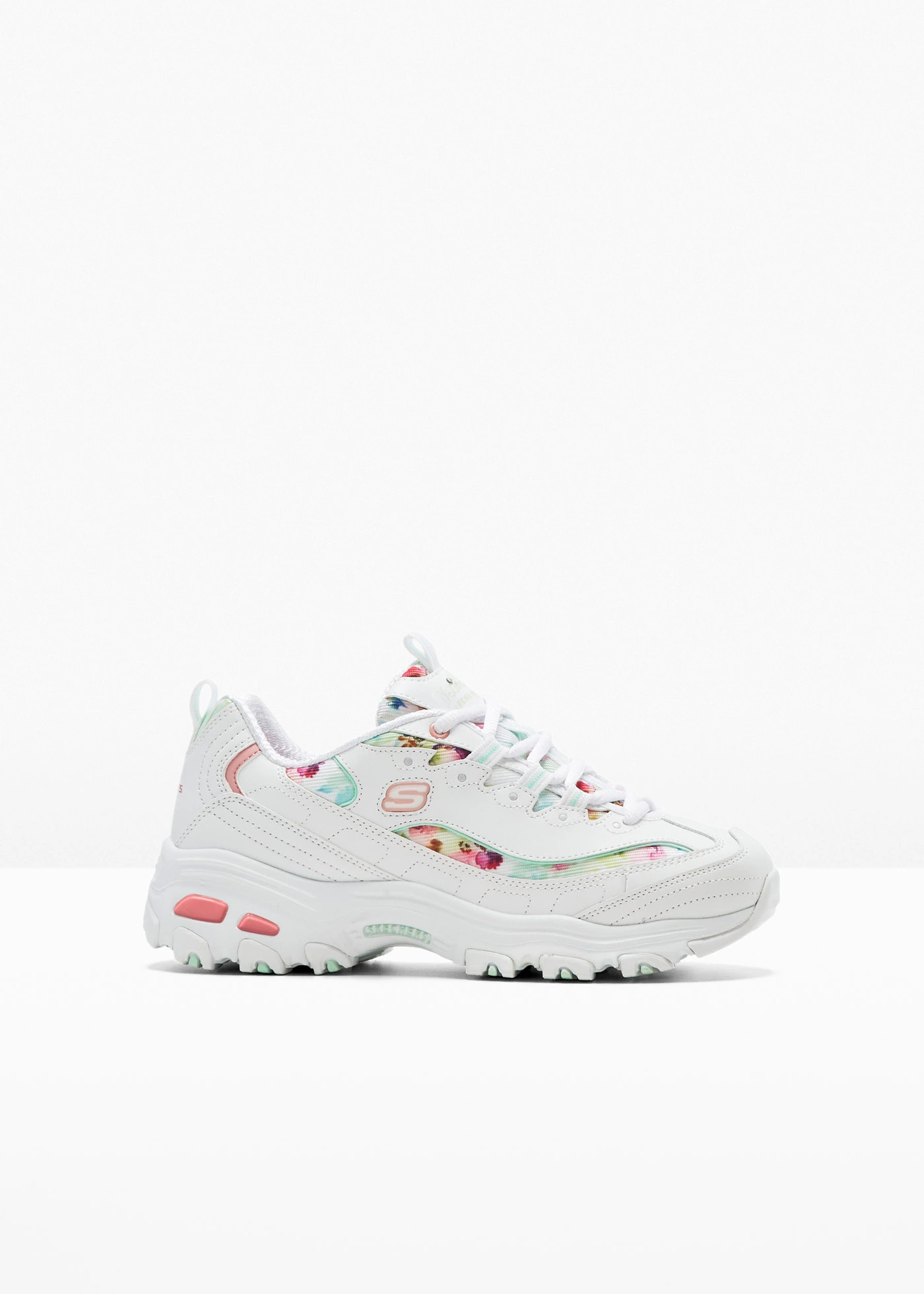 Sneakersy chunky Sketchers z pianką memory • biały w kwiaty • sklep bonprix