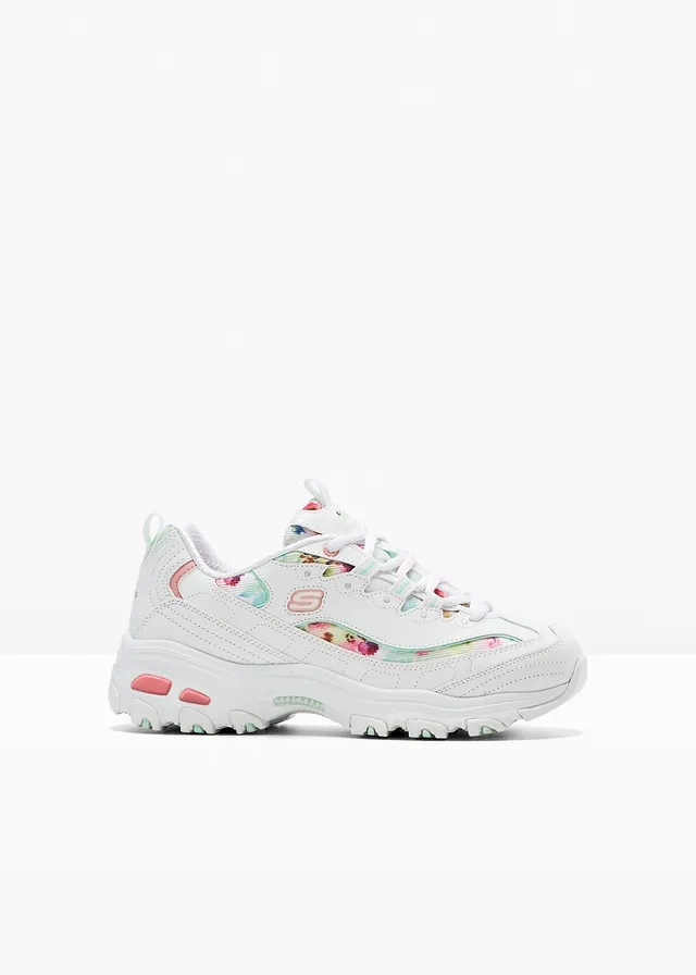 Sneakersy chunky Sketchers z pianką memory • biały w kwiaty • sklep bonprix