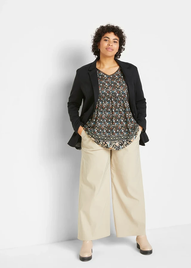 T-shirt long, Couleur: noir floral