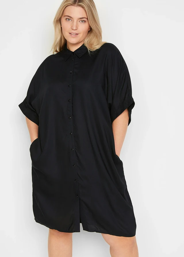 Blousejurk van fijne viscose, Kleur: zwart