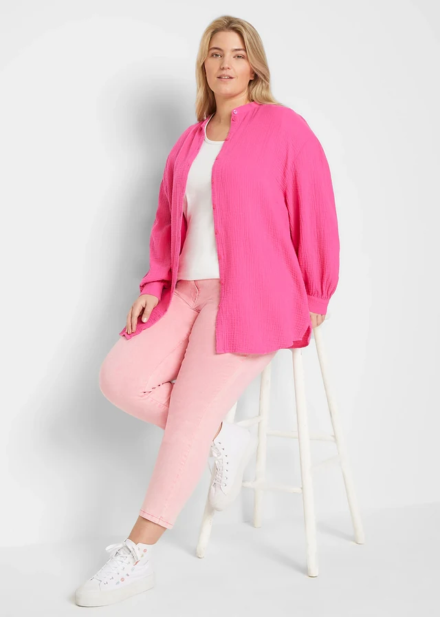 Chemisier long en gaze de coton, Couleur: fuchsia