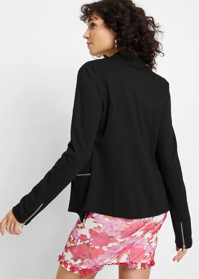 Biker jas in een viscosemix, Kleur: zwart