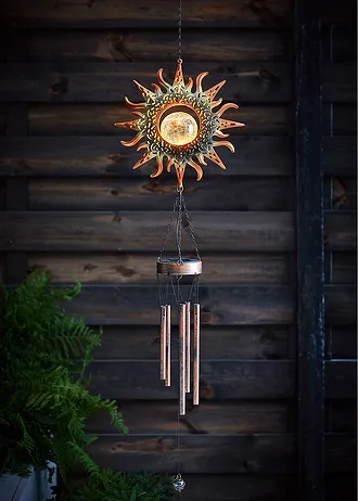 Déco solaire carillon avec boule en verre, Couleur: doré-noir