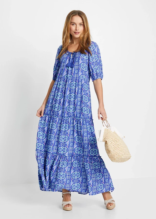 Gedessineerde maxi jurk van viscose • edelsteenblauw gedessineerd • product-page.page-title-suffix