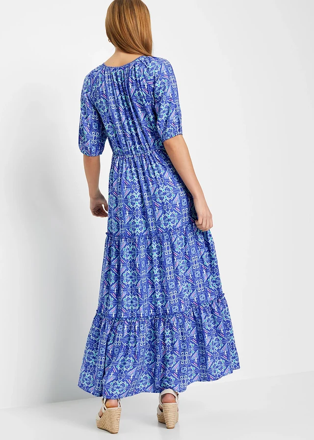 Gedessineerde maxi jurk van viscose • edelsteenblauw gedessineerd • product-page.page-title-suffix
