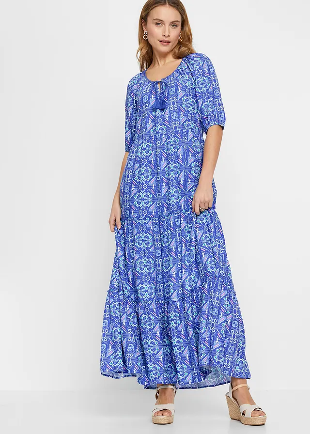 Gedessineerde maxi jurk van viscose • edelsteenblauw gedessineerd • product-page.page-title-suffix