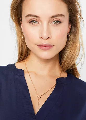 Volná saténová tunika s spadlými rameny, krátký rukáv • tmavě modrá • bonprix obchod