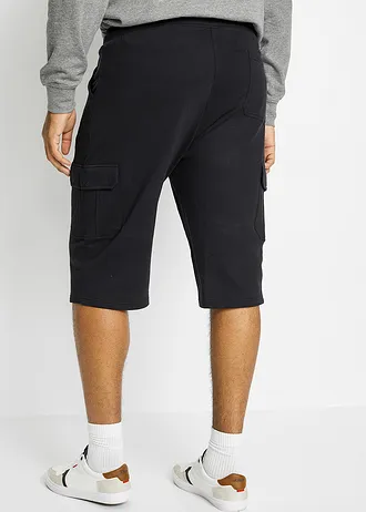 Bermuda cargo long en sweat 100% coton, regular, Couleur: noir