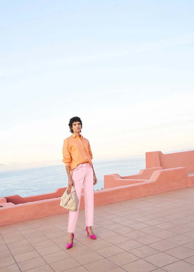 Cropped twill broek in used look • knalroze • product-page.page-title-suffix
