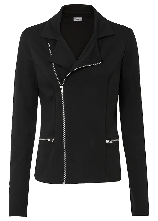 Biker jas in een viscosemix, Kleur: zwart