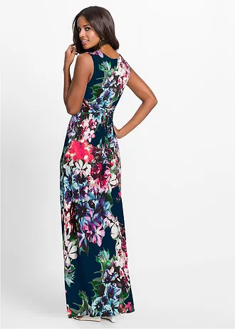 Dlouhé letní šaty, barva: tmavě modrá s květy