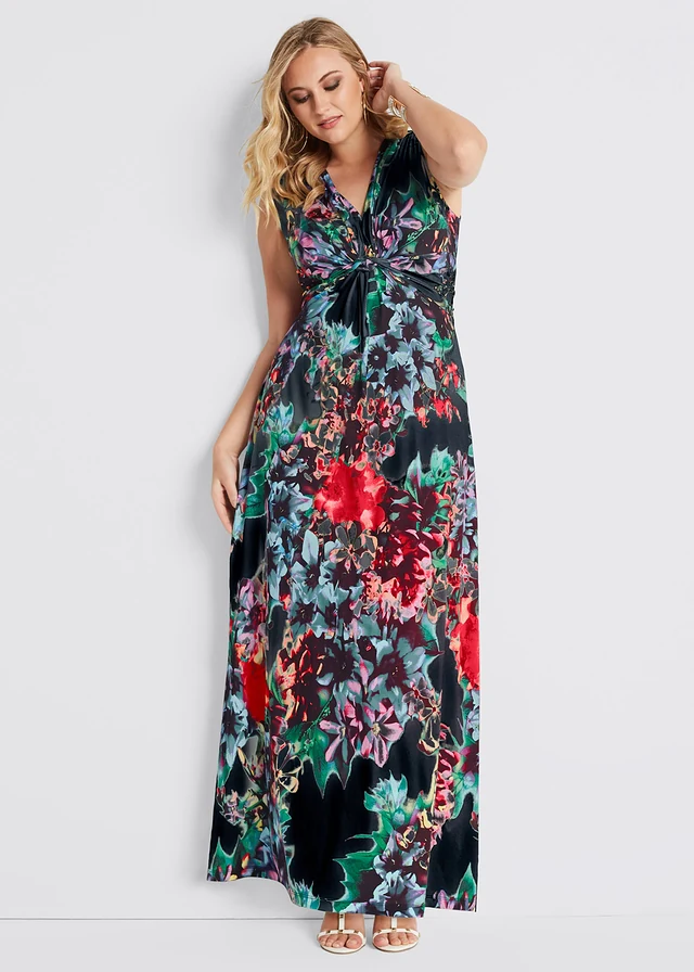 Maxi zomerjurk, Kleur: donkerblauw gebloemd
