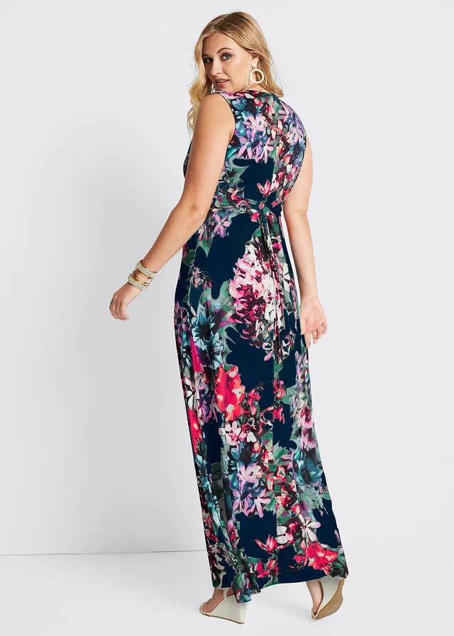 Robe longue estivale, Couleur: bleu foncé floral
