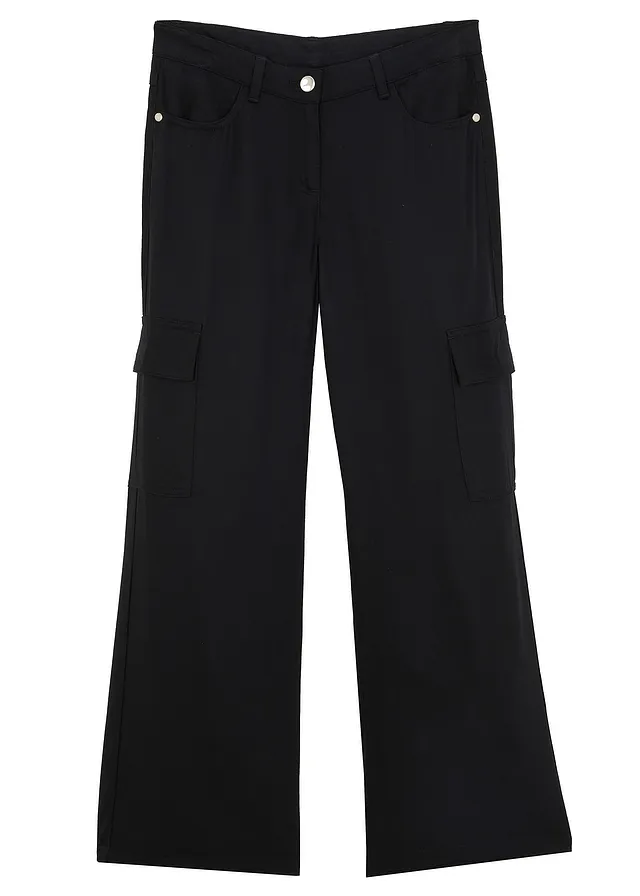 Wijde cargo broek van soepel vallende viscose, Kleur: zwart