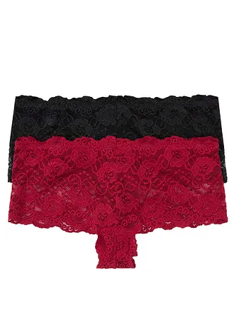 Bokové kalhotky s krajkou (2 ks v balení), barva: tmavě červená + černá