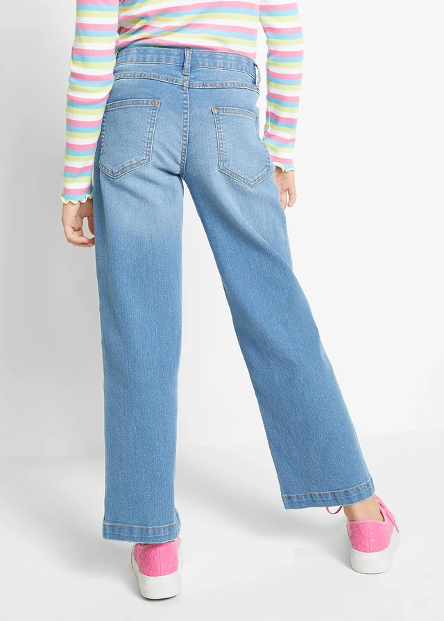 Wide leg mid waist jeans, Kleur: lichtblauw denim