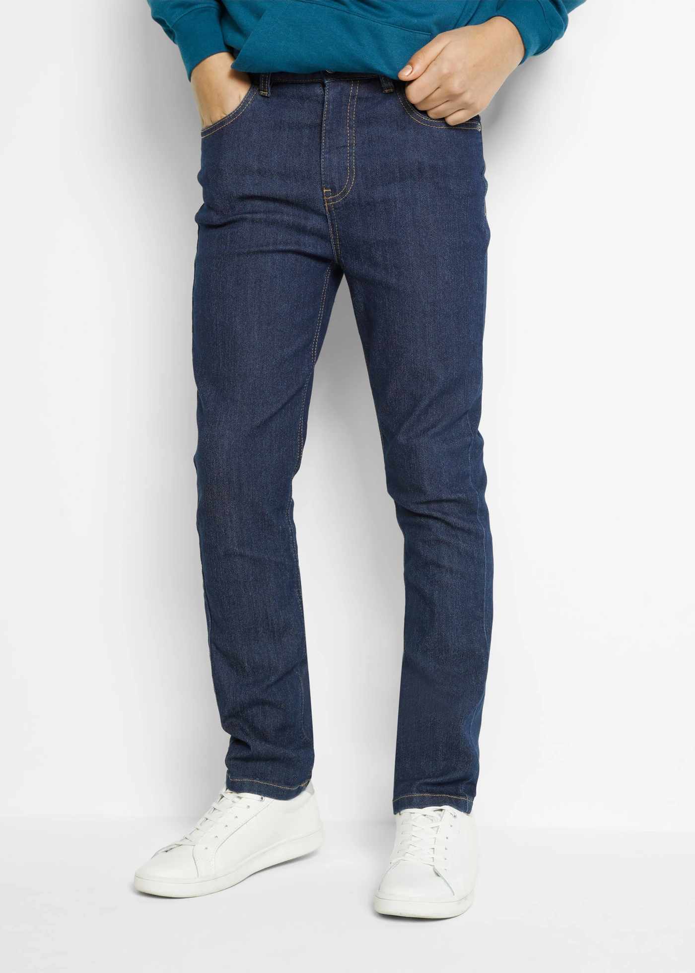 Strečové džíny Slim Fit s nastavitelným pasem, Straight • tmavě modrý denim • bonprix obchod