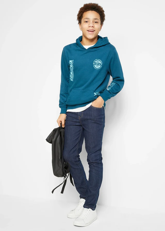 Jean slim extensible, taille réglable, droit, Couleur: bleu foncé denim