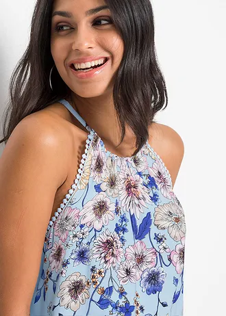 Halenkový top ze splývavé viskózy • světle modrá s květy • bonprix obchod